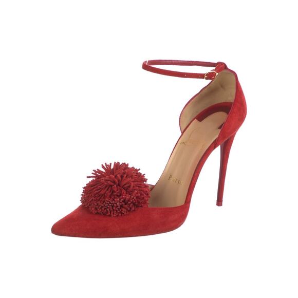❤️Christian Louboutin Suede Pom-Pom Heels❤️ - Picture 2 of 5